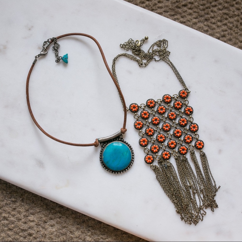 Two boho necklaces, Turquoise and Coral